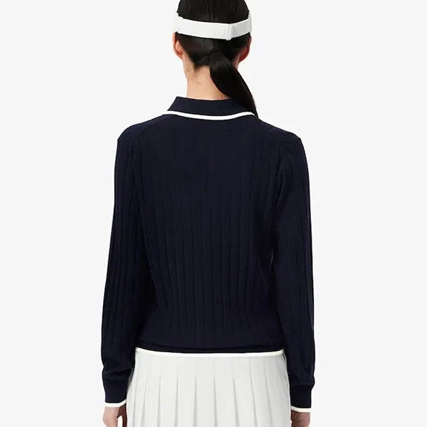 Áo Len Nữ Lacoste Polo Collar Stretch Golf Sweater AF8544 51 HHW Màu Xanh Navy Size 36