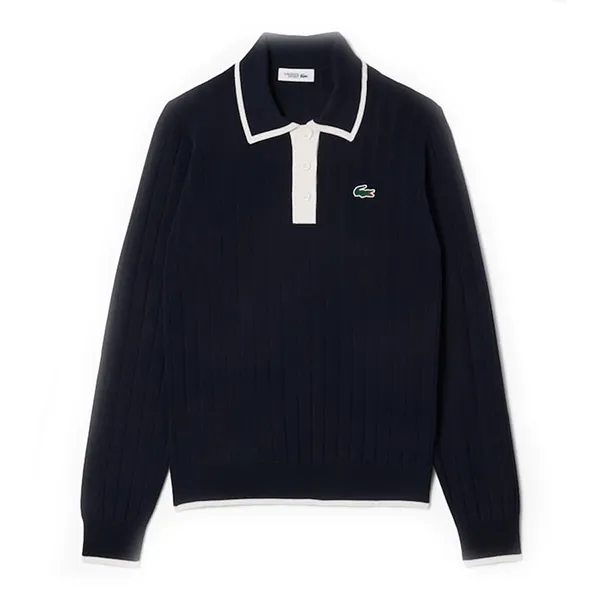 Áo Len Nữ Lacoste Polo Collar Stretch Golf Sweater AF8544 51 HHW Màu Xanh Navy Size 36
