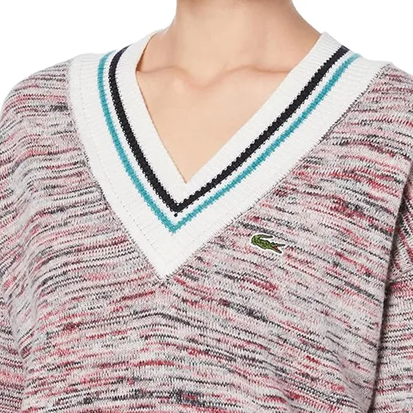 Áo Len Nữ Lacoste Regular Cotton And Alpaca Wool V-Neck AF0652 QIH Phối Màu Size 34