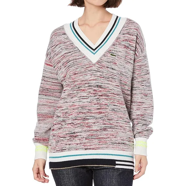 Áo Len Nữ Lacoste Regular Cotton And Alpaca Wool V-Neck AF0652 QIH Phối Màu Size 34