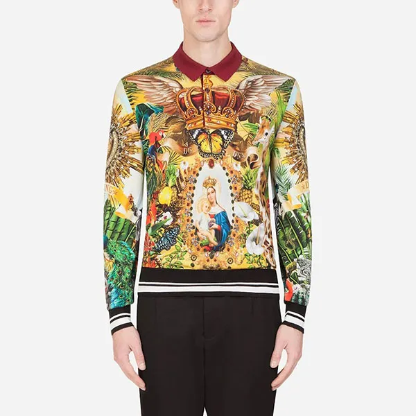 Áo Len Polo Nam Dolce & Gabbana D&G Sweater GX619T Màu Vàng/Xanh Size 46