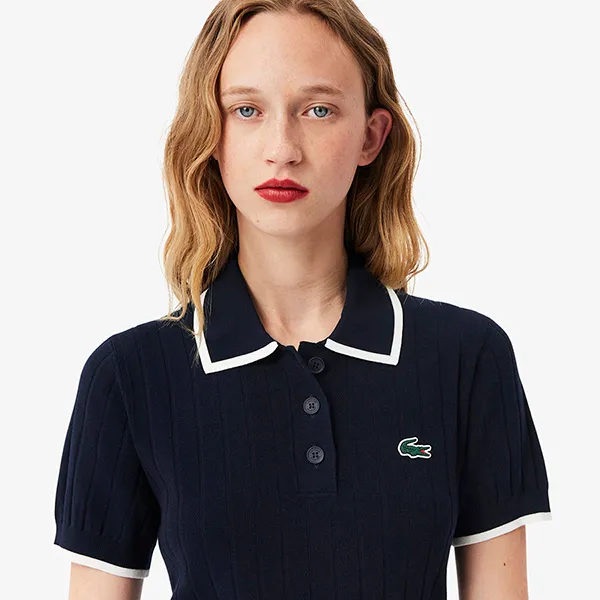 Áo Len Polo Nữ Lacoste Short Sleeve Polo Collar Golf Sweater AF9430 51 HHW Màu Navy Size 34