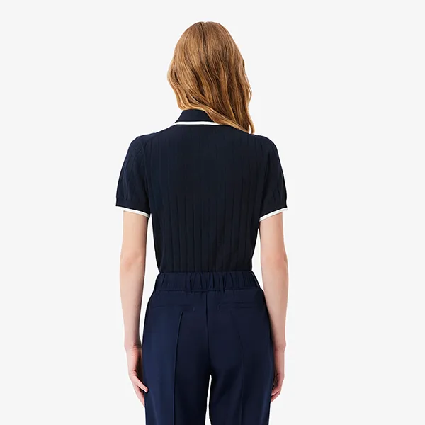Áo Len Polo Nữ Lacoste Short Sleeve Polo Collar Golf Sweater AF9430 51 HHW Màu Navy Size 34