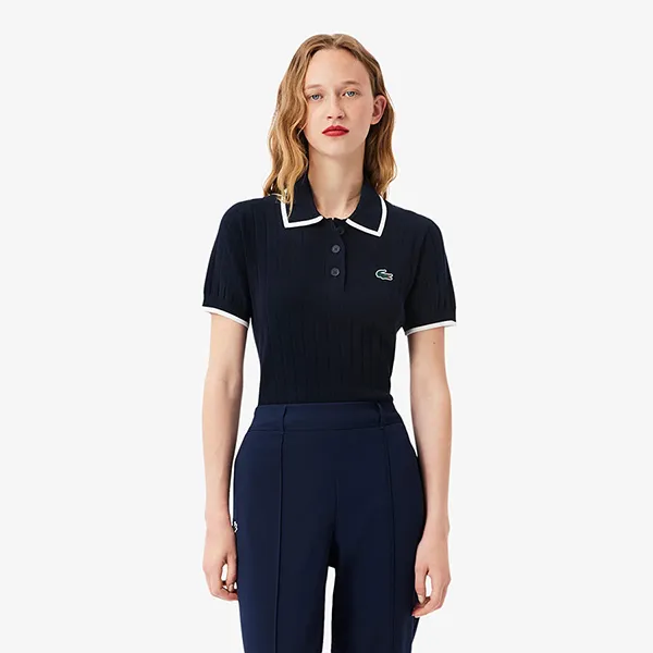 Áo Len Polo Nữ Lacoste Short Sleeve Polo Collar Golf Sweater AF9430 51 HHW Màu Navy Size 34