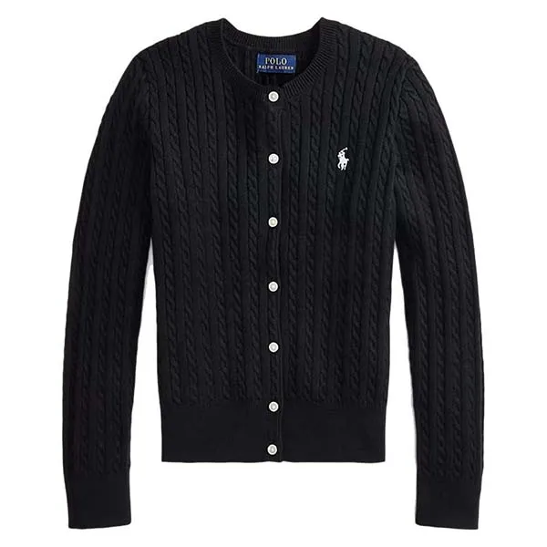 Áo Len Ralph Lauren Girls' Cable-Knit Cardigan Big Kid Black Màu Đen Size XL