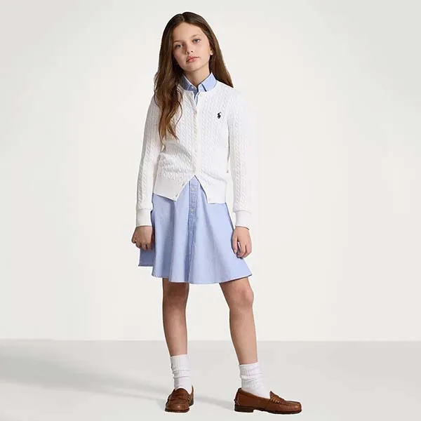 Áo Len Ralph Lauren Girls' Cable-Knit Cardigan Big Kid Bright White Màu Trắng Size L