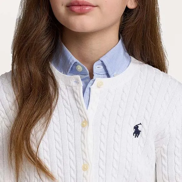 Áo Len Ralph Lauren Girls' Cable-Knit Cardigan Big Kid Bright White Màu Trắng Size L