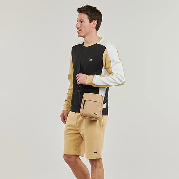 Áo Nỉ Nam Lacoste Colour Block Crew Sweatshirt SH1299 Black/White/Beige Màu Be Đen Size 2