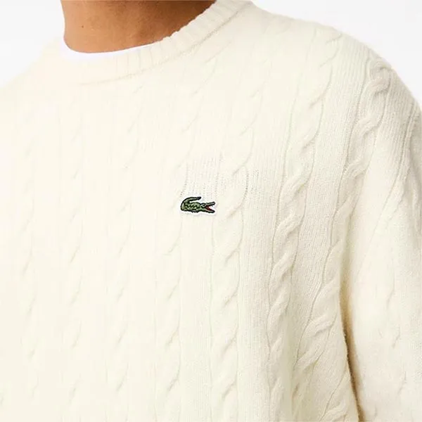 Áo Nỉ Nam Lacoste Essential Cable Knit Sweater AH8566 10 Màu Trắng