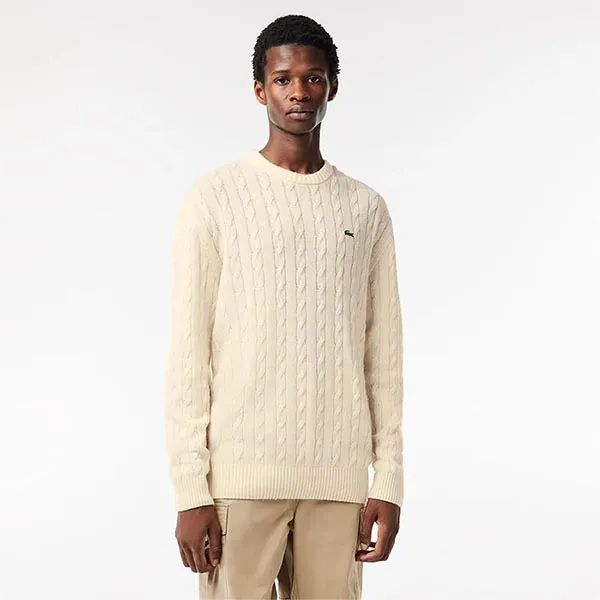 Áo Nỉ Nam Lacoste Essential Cable Knit Sweater AH8566 10 Màu Trắng