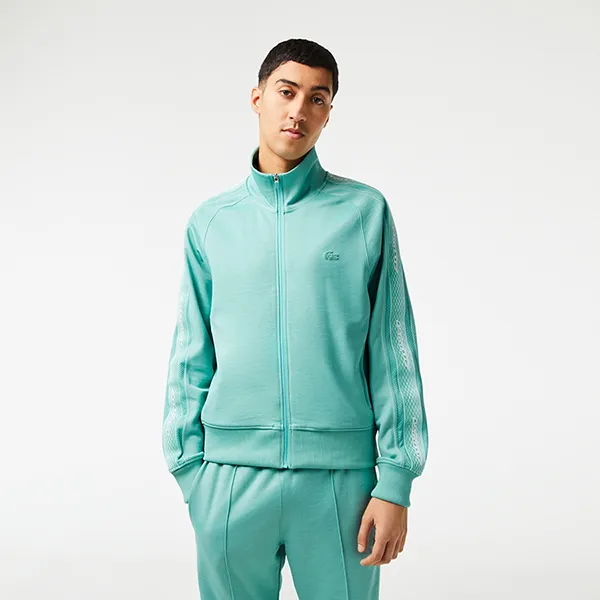 Áo Nỉ Nam Lacoste Men's Regular Fit Zippered Printed Green Sweatshirt SH5365-3A4 Màu Xanh Size M
