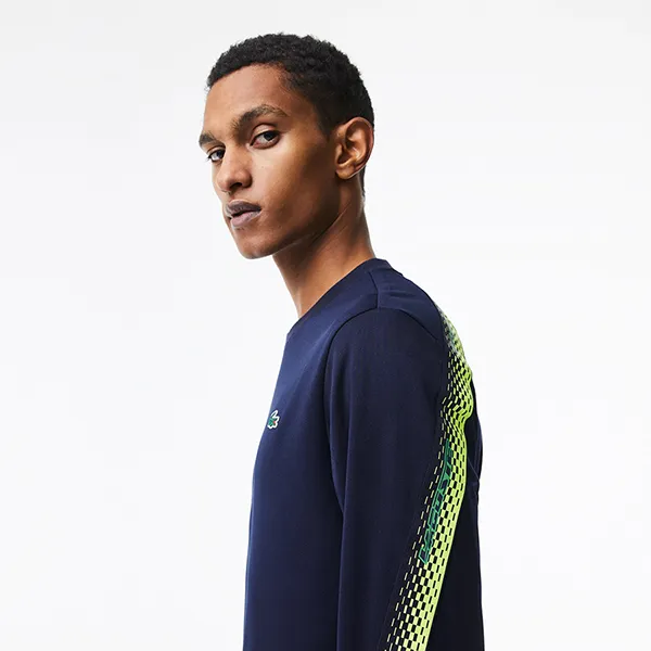 Áo Nỉ Nam Lacoste Men's Tennis Classic Fit Logo Stripe Sweatshirt SH5225 WZI Màu Xanh Navy Size 5