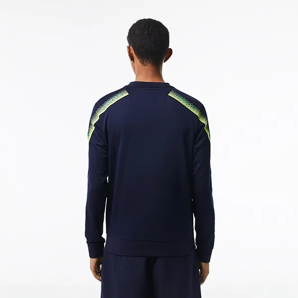 Áo Nỉ Nam Lacoste Men's Tennis Classic Fit Logo Stripe Sweatshirt SH5225 WZI Màu Xanh Navy Size 5
