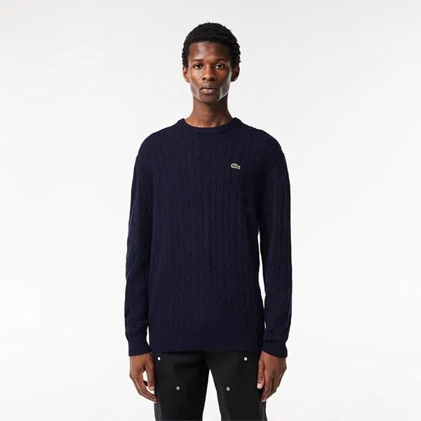 Áo Nỉ Nam Lacoste Responsible Wool Cable Knit Sweatshirt Màu Xanh Navy