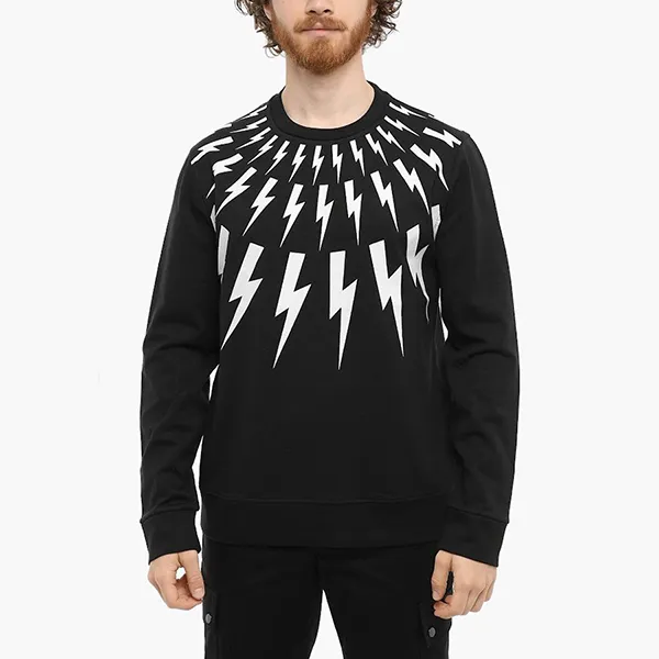 Áo Nỉ Nam Neill Barrett Sweater BJS010S-S504S Màu Đen Họa Tiết Size XS (Form Slim)