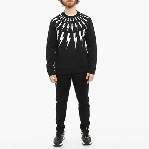 Áo Nỉ Nam Neill Barrett Sweater BJS010S-S504S Màu Đen Họa Tiết Size XS (Form Slim)