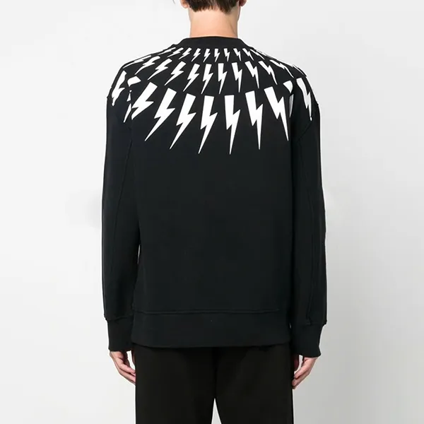 Áo Nỉ Nam Neill Barrett Thunderbolt Print Cotton Sweatshirt Màu Đen Họa Tiết Size S (Form Over)