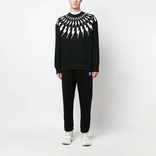 Áo Nỉ Nam Neill Barrett Thunderbolt Print Cotton Sweatshirt Màu Đen Họa Tiết Size S (Form Over)