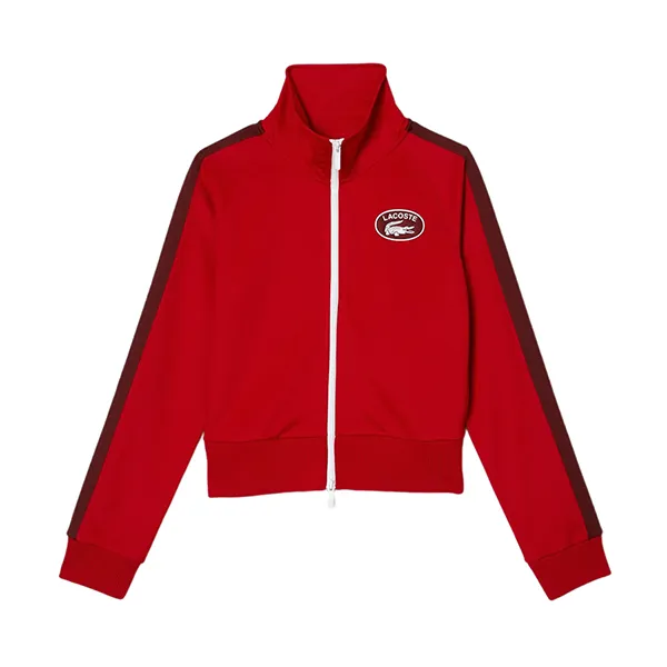 Áo Nỉ Nữ Có Khóa Kéo Lacoste Women's Badge Piqué Zippered Sweatshirt Màu Đỏ Size 34
