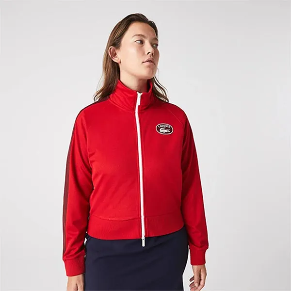 Áo Nỉ Nữ Có Khóa Kéo Lacoste Women's Badge Piqué Zippered Sweatshirt Màu Đỏ Size 34