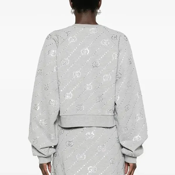 Áo Nỉ Nữ Gucci Crystal-Embellished Interlocking G Felted Sweatshirt Màu Xám Size S