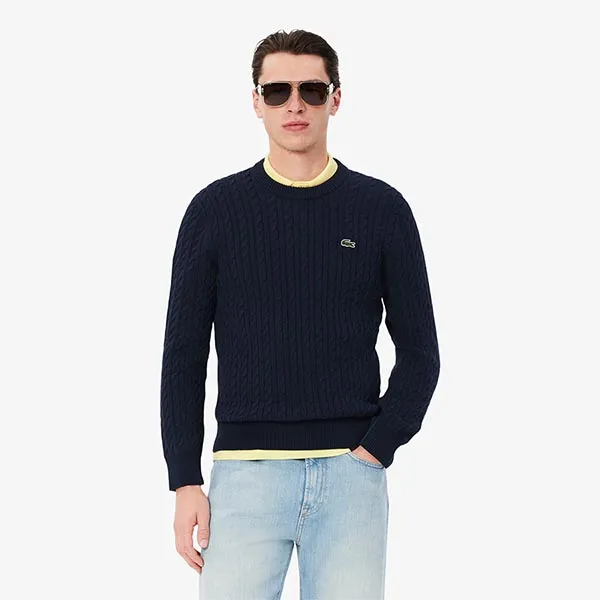 Áo Nỉ Sweater Lacoste Cable Knit Cotton Sweater AH7627 00 802 Màu Xanh Navy Size 3
