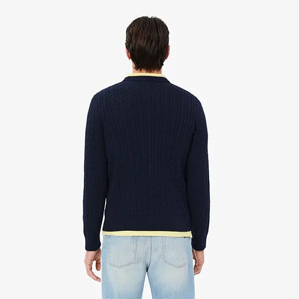 Áo Nỉ Sweater Lacoste Cable Knit Cotton Sweater AH7627 00 802 Màu Xanh Navy Size 3