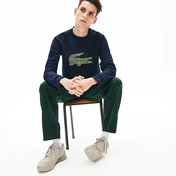 Áo Nỉ Sweater Nam Lacoste Men's Crew Neck Multi Croc Badge Fleece Sweatshirt SH8552 Màu Xanh Navy Size 2