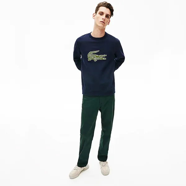 Áo Nỉ Sweater Nam Lacoste Men's Crew Neck Multi Croc Badge Fleece Sweatshirt SH8552 Màu Xanh Navy Size 2