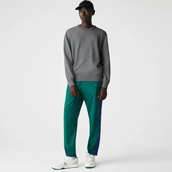 Áo Nỉ Sweater Nam Lacoste Men's Crew Neck Striped Organic Cotton Sweater Màu Xám Size 4