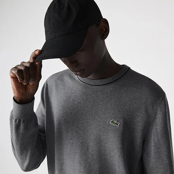 Áo Nỉ Sweater Nam Lacoste Men's Crew Neck Striped Organic Cotton Sweater Màu Xám Size 4