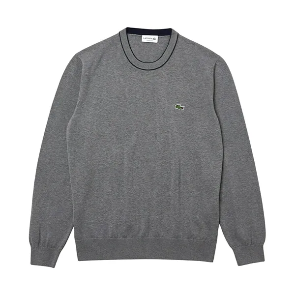 Áo Nỉ Sweater Nam Lacoste Men's Crew Neck Striped Organic Cotton Sweater Màu Xám Size 4