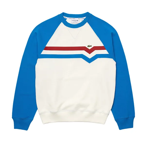 Áo Nỉ Sweater Lacoste Men's Made In France Colorblock Fleece Loose Fit Sweatshirt SH7980 Màu Xanh Blue - Trắng