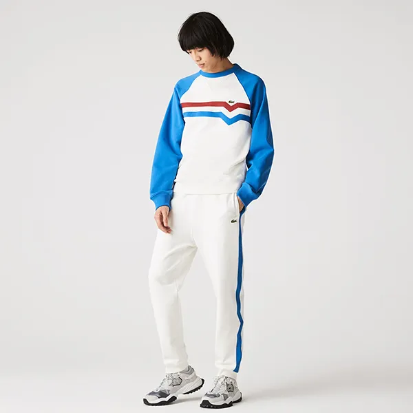Áo Nỉ Sweater Lacoste Men's Made In France Colorblock Fleece Loose Fit Sweatshirt SH7980 Màu Xanh Blue - Trắng