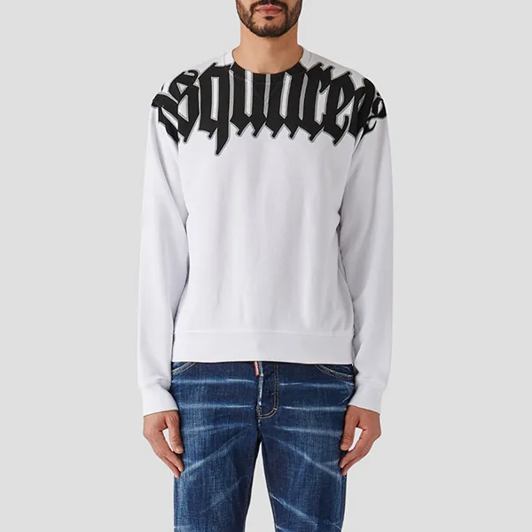 Áo Nỉ Sweater Nam Dsquared2 Cotton Crewneck Sweatshirt With Logo In White S74GU0761 S25551 100 Màu Trắng Size M