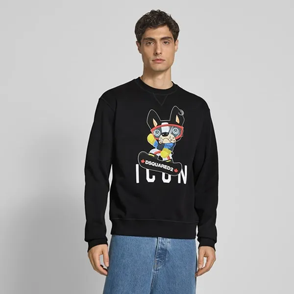 Áo Nỉ Sweater Nam Dsquared2 Oversized Black S79GU0140 7300 Màu Đen Size M