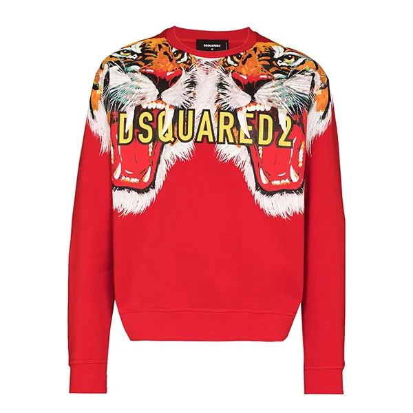Áo Nỉ Sweater Nam Dsquared2 Tiger Print Crewneck Sweatshirt Màu Đỏ Size S