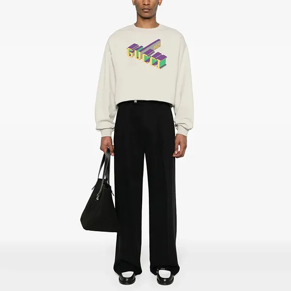 Áo Nỉ Sweater Nam Gucci 3D Logo Crew Neck Sweatshirt 768530-XJF3H-9269 Màu Trắng Kem Size XS