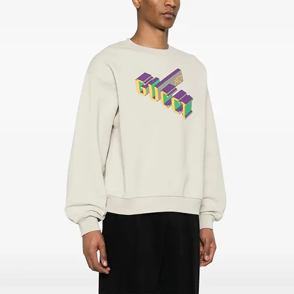 Áo Nỉ Sweater Nam Gucci 3D Logo Crew Neck Sweatshirt 768530-XJF3H-9269 Màu Trắng Kem Size XS