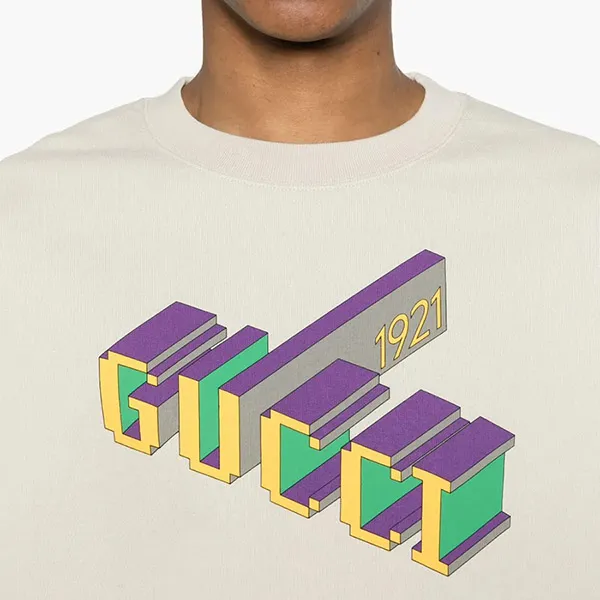 Áo Nỉ Sweater Nam Gucci 3D Logo Crew Neck Sweatshirt 768530-XJF3H-9269 Màu Trắng Kem Size XS