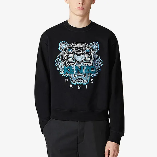Áo Nỉ Sweater Nam Kenzo Icon Tiger Logo Sweatshirt Màu Đen/Xanh Size XS