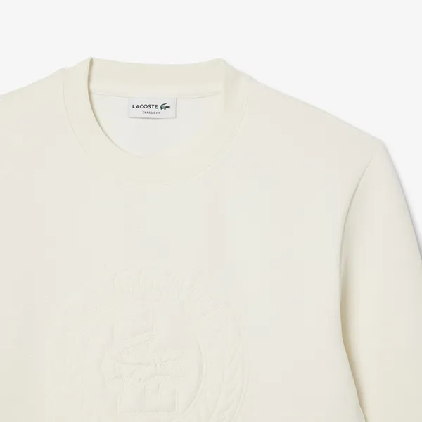Áo Nỉ Sweater Nam Lacoste Embossed Logo Pique Sweatshirt SH9959-00-ARS Màu Trắng Kem Size 3