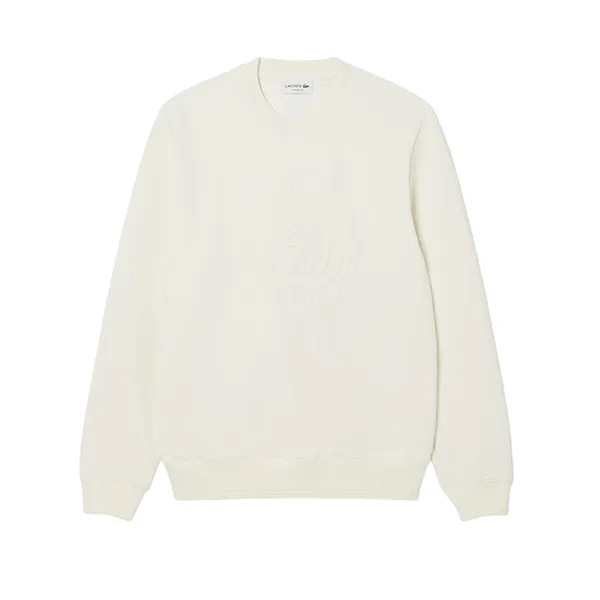 Áo Nỉ Sweater Nam Lacoste Embossed Logo Pique Sweatshirt SH9959-00-ARS Màu Trắng Kem Size 3
