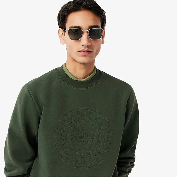 Áo Nỉ Sweater Nam Lacoste Embossed Logo Pique Sweatshirt SH9959 - HCF Màu Xanh Rêu Size 3