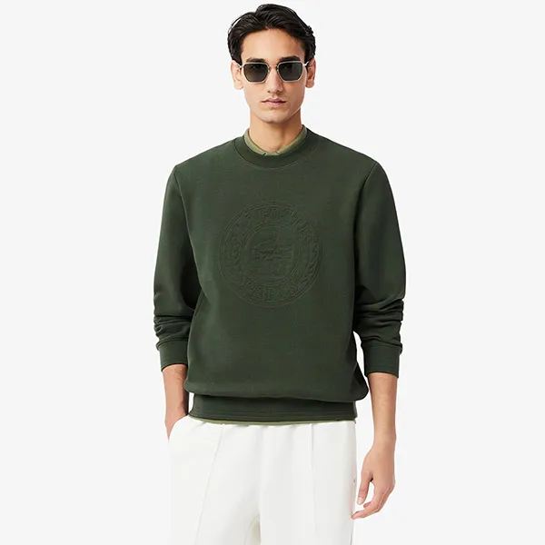 Áo Nỉ Sweater Nam Lacoste Embossed Logo Pique Sweatshirt SH9959 - HCF Màu Xanh Rêu Size 3