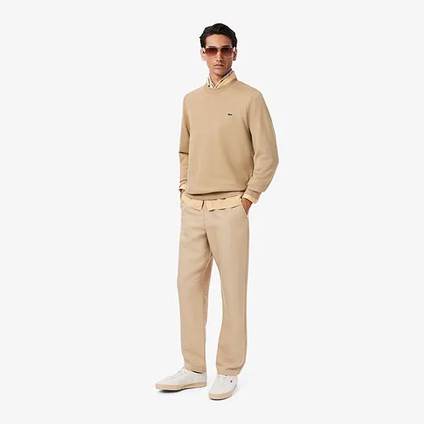 Áo Nỉ Sweater Nam Lacoste Men's Classic Fit Fleece Sweatshirt SH9801 51 02S Màu Be