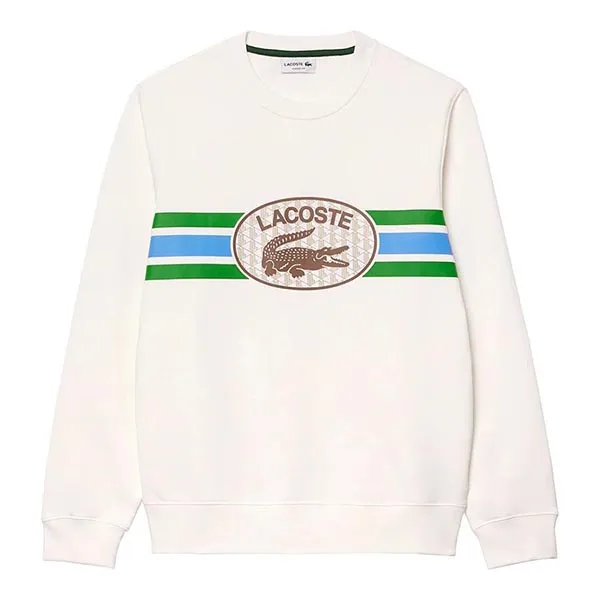 Áo Nỉ Sweater Nam Lacoste Monogram Print Fleece Sweatshirt Màu Trắng Size 3