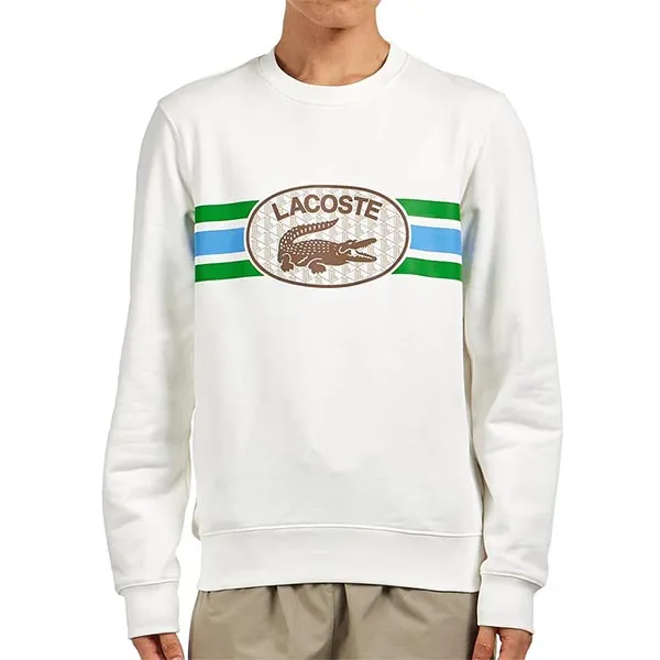 Áo Nỉ Sweater Nam Lacoste Monogram Print Fleece Sweatshirt Màu Trắng Size 3