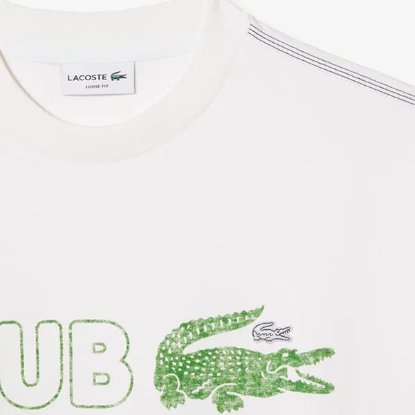 Áo Nỉ Sweater Nam Lacoste Round Neck Loose Fit Vintage Print Sweatshirt SH5453-51 001 Màu Trắng Size 2