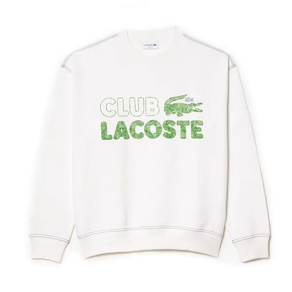 Áo Nỉ Sweater Nam Lacoste Round Neck Loose Fit Vintage Print Sweatshirt SH5453-51 001 Màu Trắng Size 2